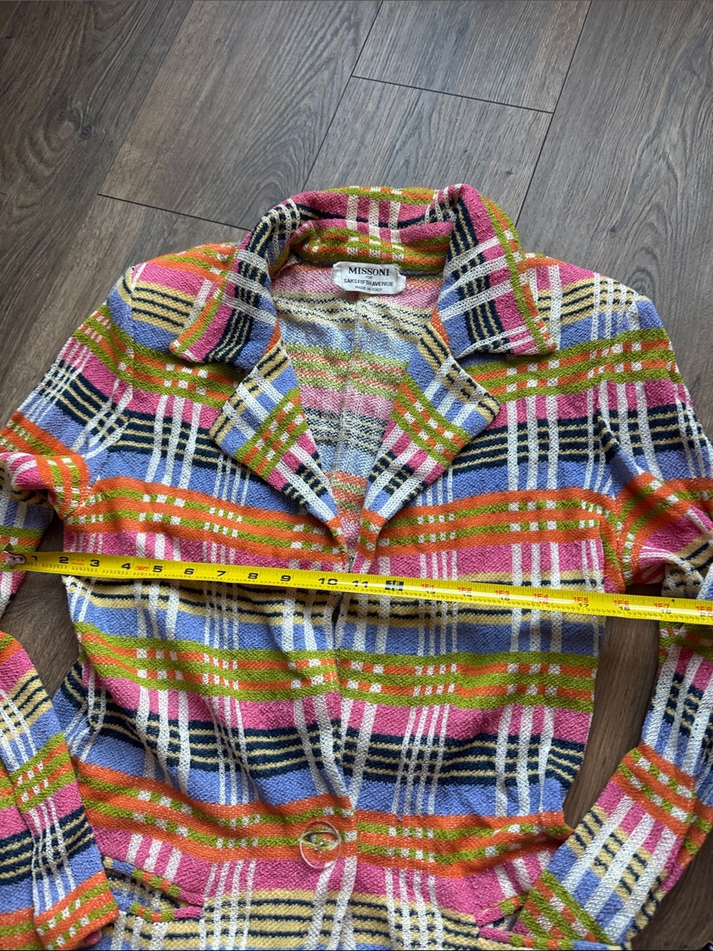 Vintage Missoni Multicolor Plaid Knit Blazer in Pink, Green, Orange, Blue - Picture 8 of 8